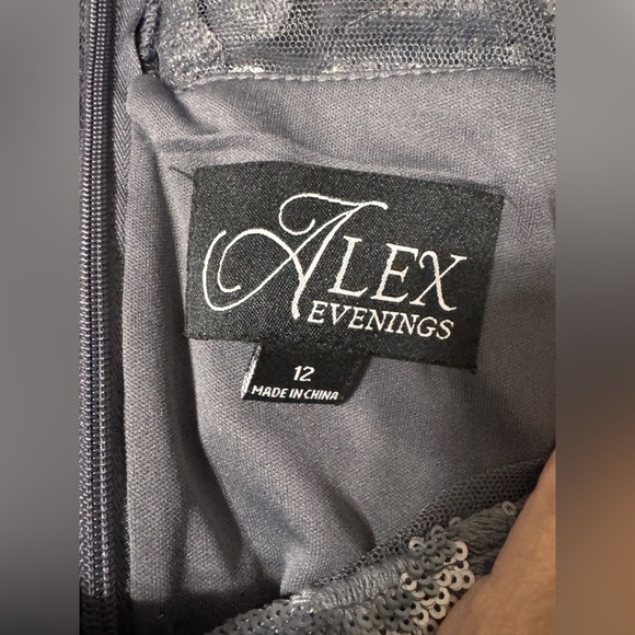 Alex Evenings Cap Sleeve Long Mock Dress in Charcoal - Picture 6 of 8